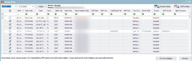 Online Hesap Özeti Hareket Aktarım Ekranı - Ozan Bilgisayar Ticari Yazılım Danışmanlık