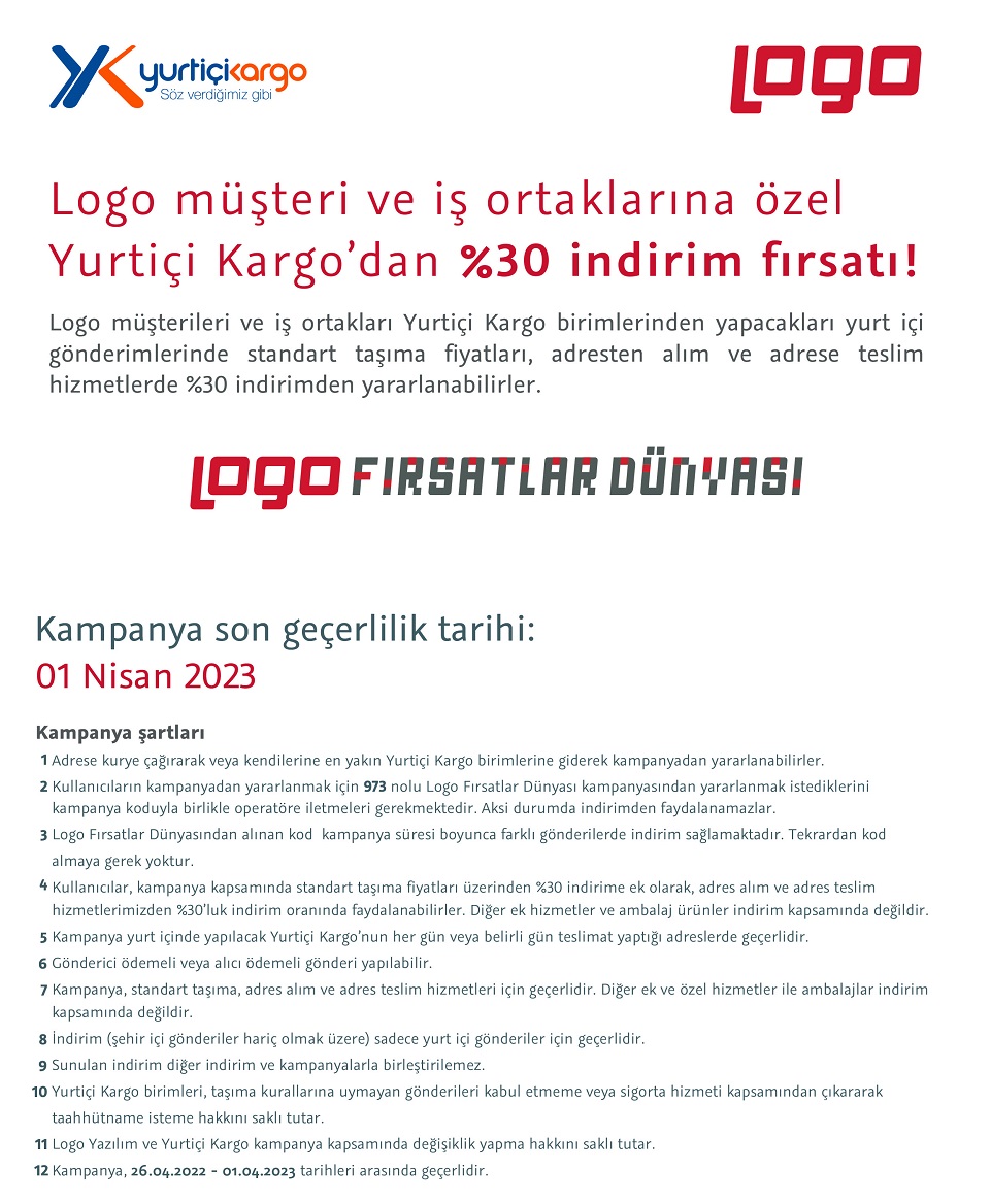 Logo ve Yurtiçi Kargo İndirim Kampanyası - Ozan Bilgisayar Ticari Yazılım Danışmanlık Diyarbakır Logo bayisi